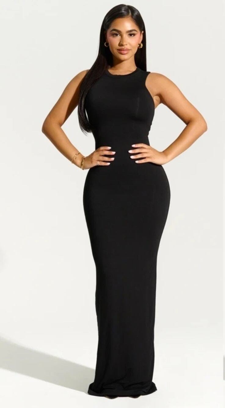 Naked Wardrobe Smooth Sleeveless Maxi Dress Size S Black Minimalist Sleek Fitted